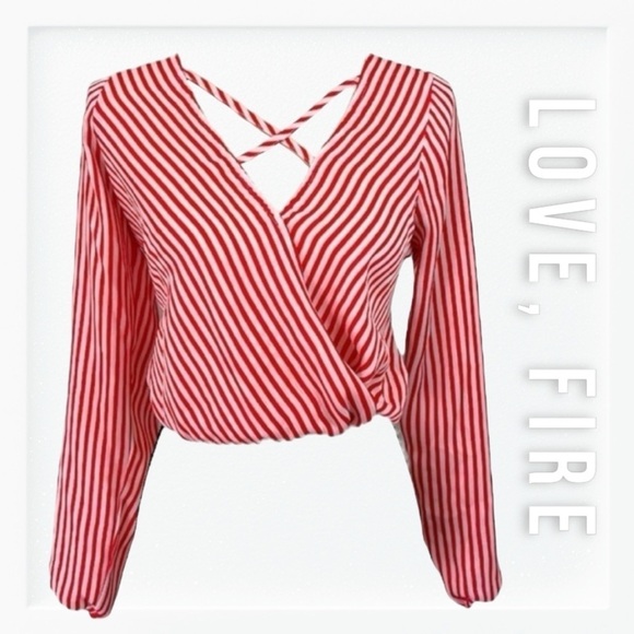 love, Fire Tops - Love Fire Candy Stripe Long Sleeve Crop Top Blouse sz M